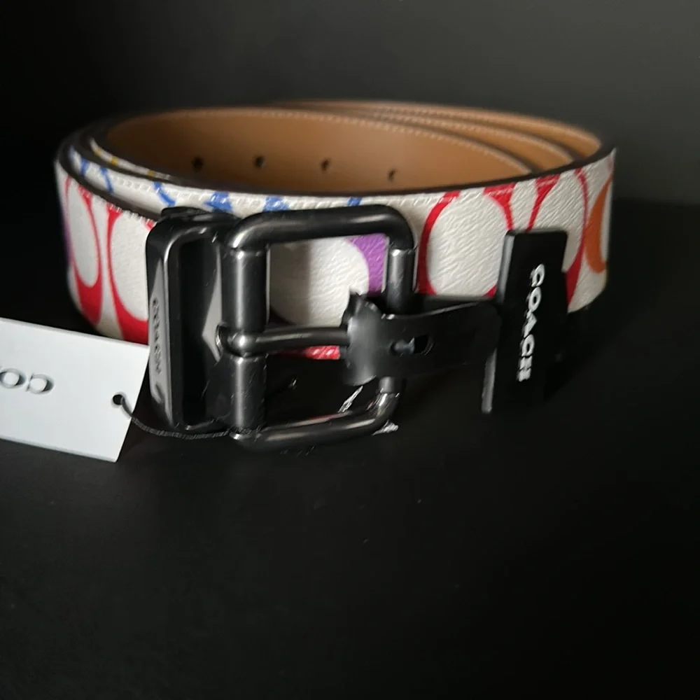 NWT Coach Roller Buckle Cut To Size Reversible Belt Rainbow Signature Canvas - Picture 7 of 7
